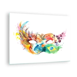 Schilderen op glas - Een kleurrijk masker geïnspireerd op het Braziliaanse carnaval - 70x50cm - Brazilië verwelkomt met samba - Moderne wanddecoratie voor woonkamer en slaapkamer ARTTOR