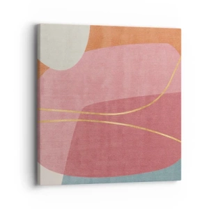 Schilderen op canvas - Pastelkleurcompositie met gouddraad - 40x40 cm