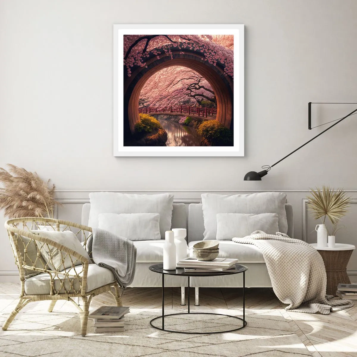 Poster in een witte lijst - Japanse lente - 60x60 cm