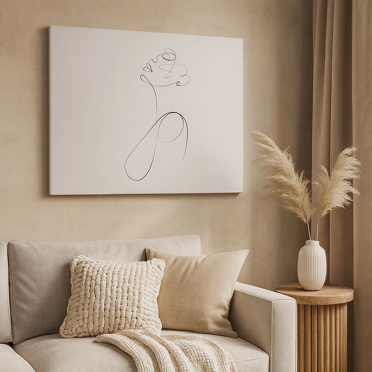 Schilderen op canvas - Minimalistische lijntekening van een gezicht op een witte achtergrond - 70x50cm - Loopt in dromen - Moderne wanddecoratie voor woonkamer en slaapkamer ARTTOR