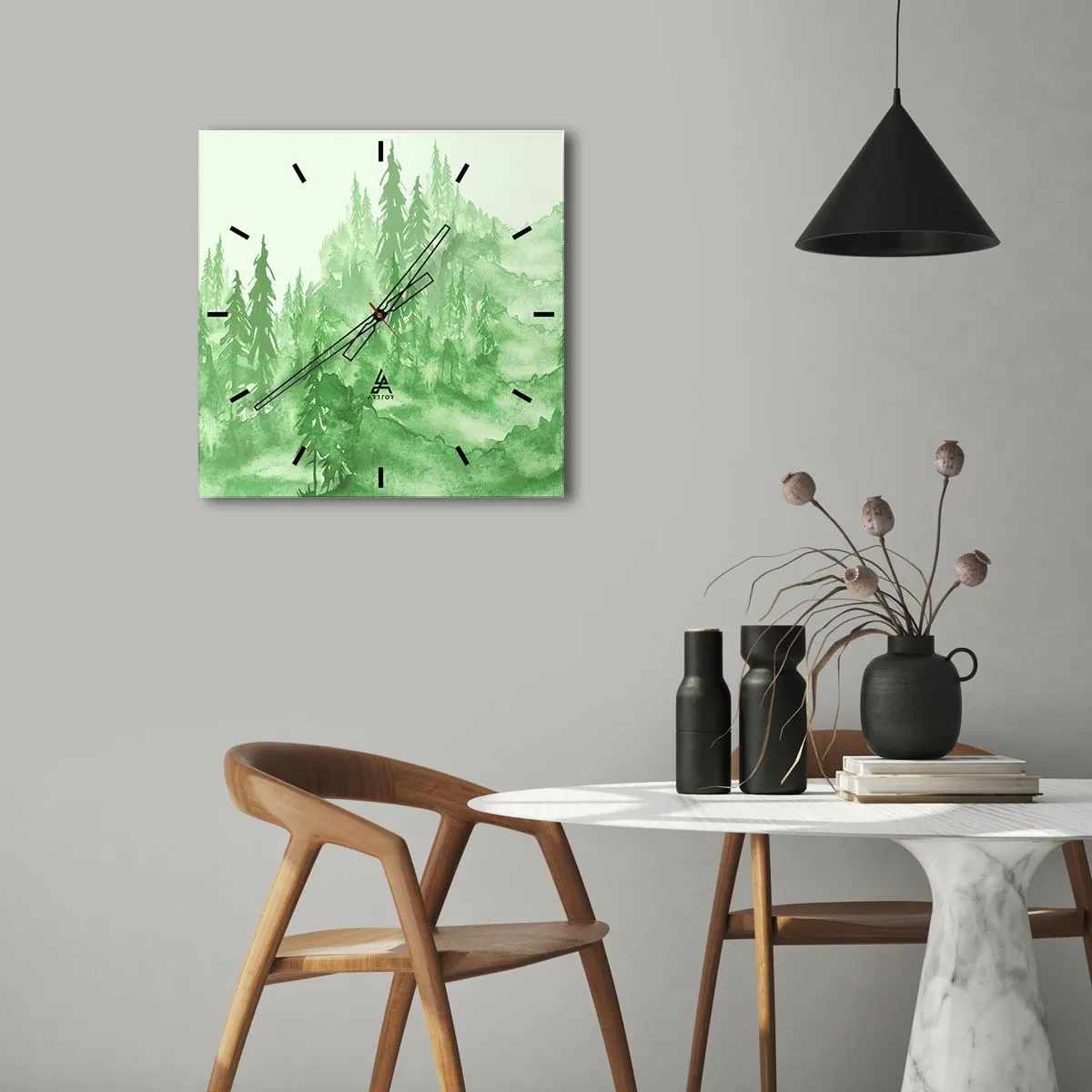 Wandklok - Klok - Wazig met groene mist - 30x30 cm