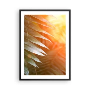 Poster in een zwarte lijst - Palmbladeren in het licht van de ondergaande zon - 50x70cm - Ochtend in de jungle - Moderne wanddecoratie voor woonkamer en slaapkamer ARTTOR
