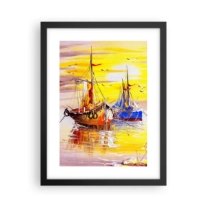 Poster in een zwarte lijst - Een welverdiende rust in de haven - 30x40 cm