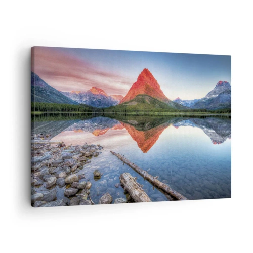 Schilderen op canvas - Een berg weerspiegeld in een meer bij zonsondergang - 70x50cm - Warmte en koude - Moderne wanddecoratie voor woonkamer en slaapkamer ARTTOR