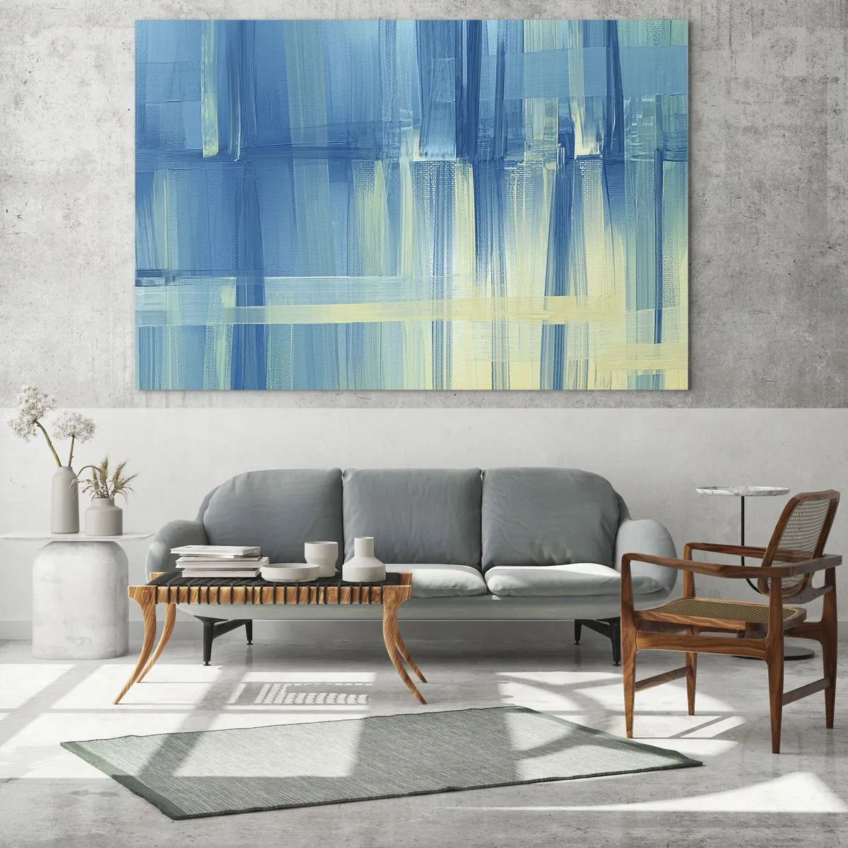 Schilderen op glas - Compositie in turkoois - 100x70 cm