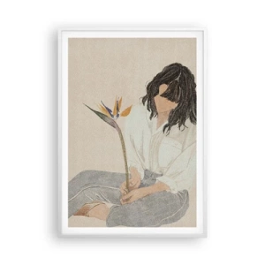 Poster in een witte lijst - Portret met een exotische bloem - 70x100 cm