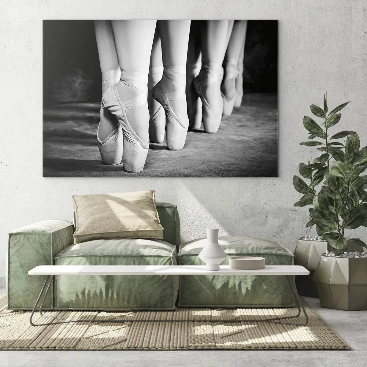 Schilderen op glas - Ballerina's op pointe in een zwart-witte setting - 70x50cm - Samen, lichtjes - Moderne wanddecoratie voor woonkamer en slaapkamer ARTTOR