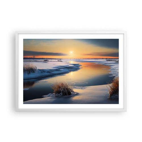 Poster in een witte lijst - Winterse zonsondergang - 70x50 cm