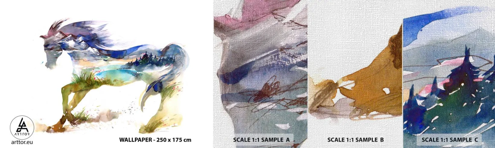 Fotobehang Monster Premium Canvas - Van de weide recht naar de hemel - Paard, Abstractie, Landschap - 100x30 cm