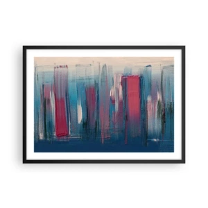 Poster in een zwarte lijst - Verticale compositie in blauw en rood - 70x50 cm
