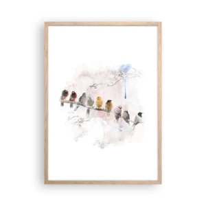 Een poster in een licht eiken lijst - Gevleugelde ontmoeting - 50x70 cm