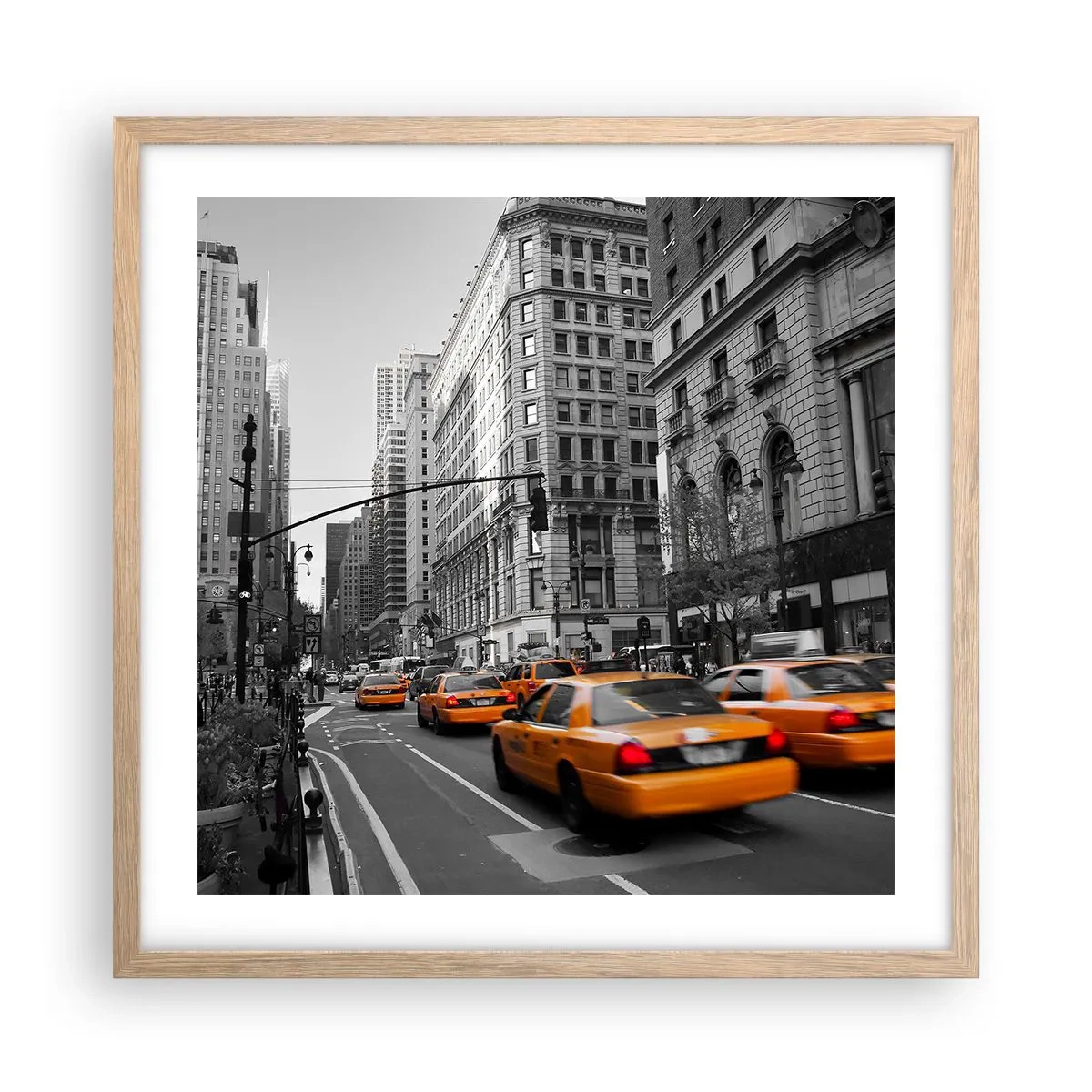 Een poster in een licht eiken lijst - De zonnen van grote steden - 50x50 cm
