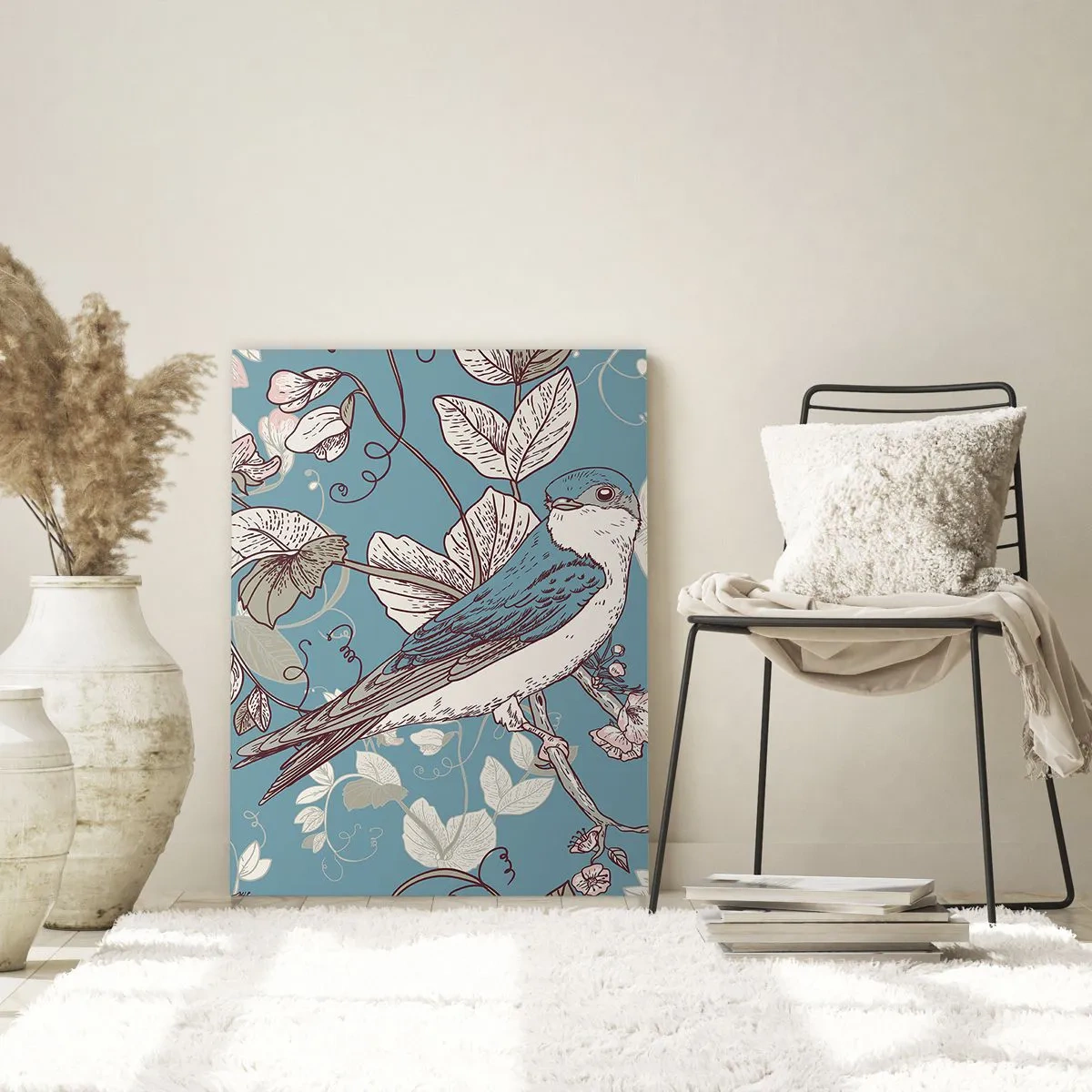 Schilderen op glas - In witte abeel met het zingen van de nachtegaal - 70x100 cm