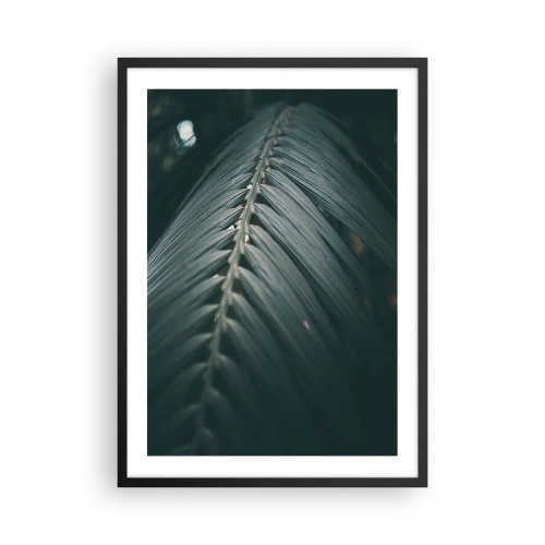 Poster in een zwarte lijst - Een palmblad in een donkere toon met zachte verlichting - 50x70cm - De precisie van de natuur - Moderne wanddecoratie voor woonkamer en slaapkamer ARTTOR