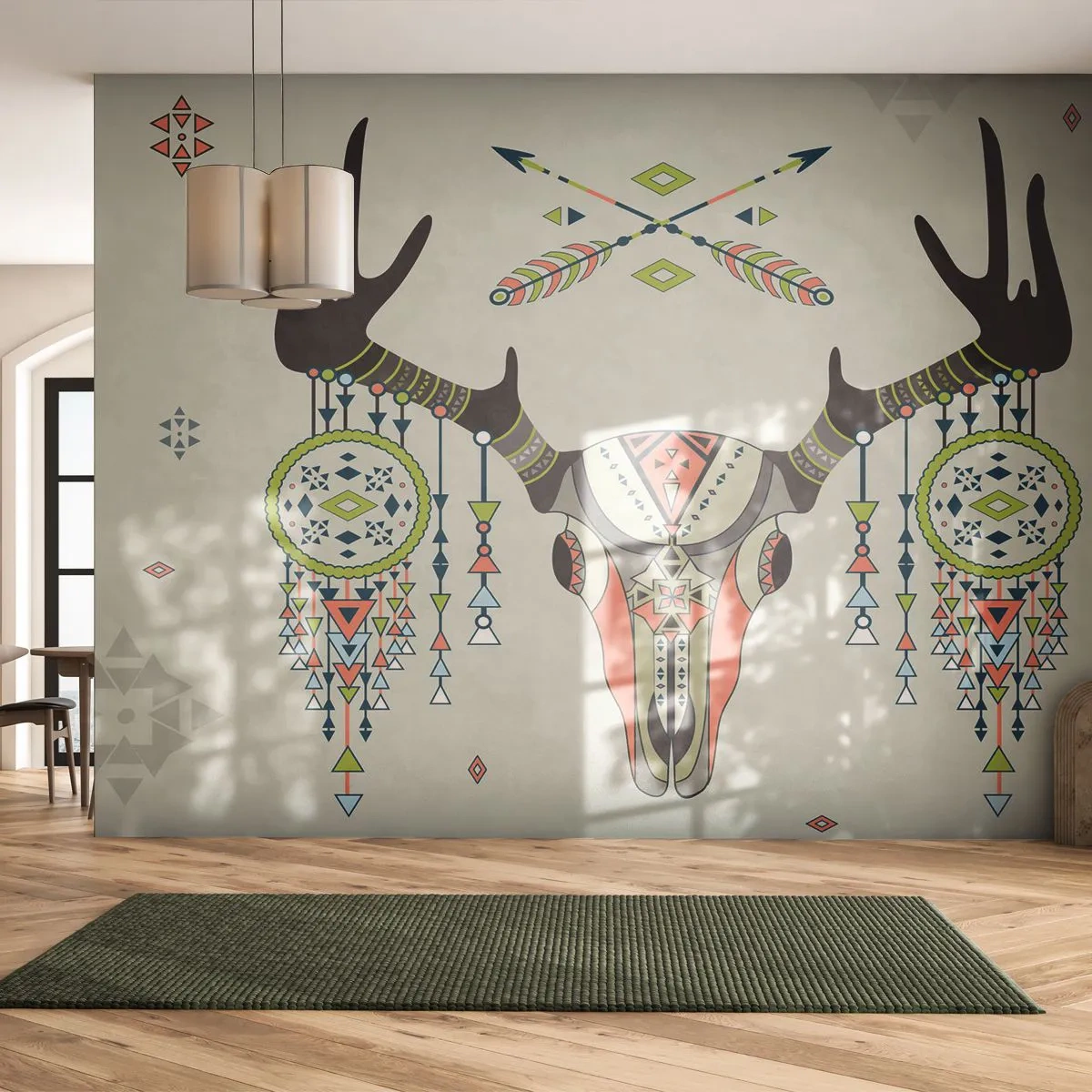 Zelfklevend Fotobehang Deluxe Sticker - Trofee van Indiase jager - Abstractie, Hert, Boho - 250x175 cm