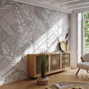 Fotobehang Premium Sand - Een verenwerveling - Abstractie, Vogelveer, Grafisch - 200x140 cm