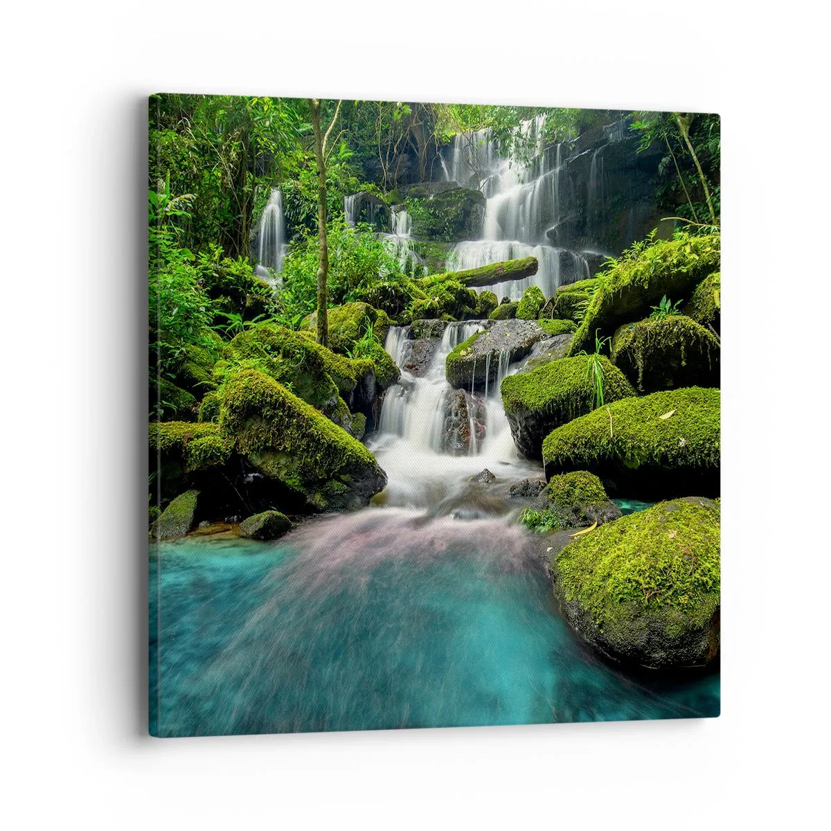 Schilderen op canvas - Turkoois, saffieren en vloeibaar zilver - 40x40 cm