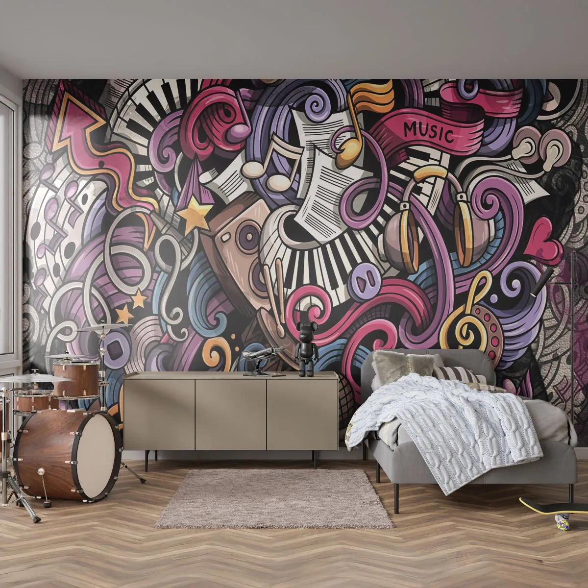 Zelfklevend Fotobehang Deluxe Sticker - Ingewikkelde melodie - Muziek, Muurschildering, Graffiti - 250x175 cm