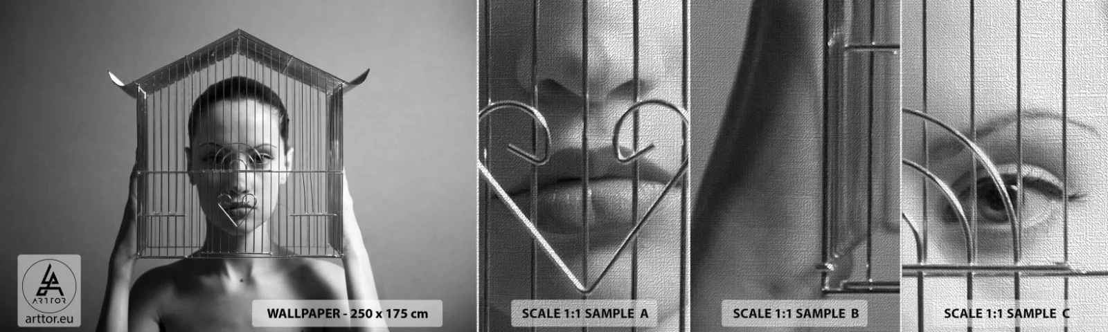 Fotobehang Monster Premium Canvas - Een ietwat surrealistisch portret - Vrouw, Deel, Model - 100x30 cm