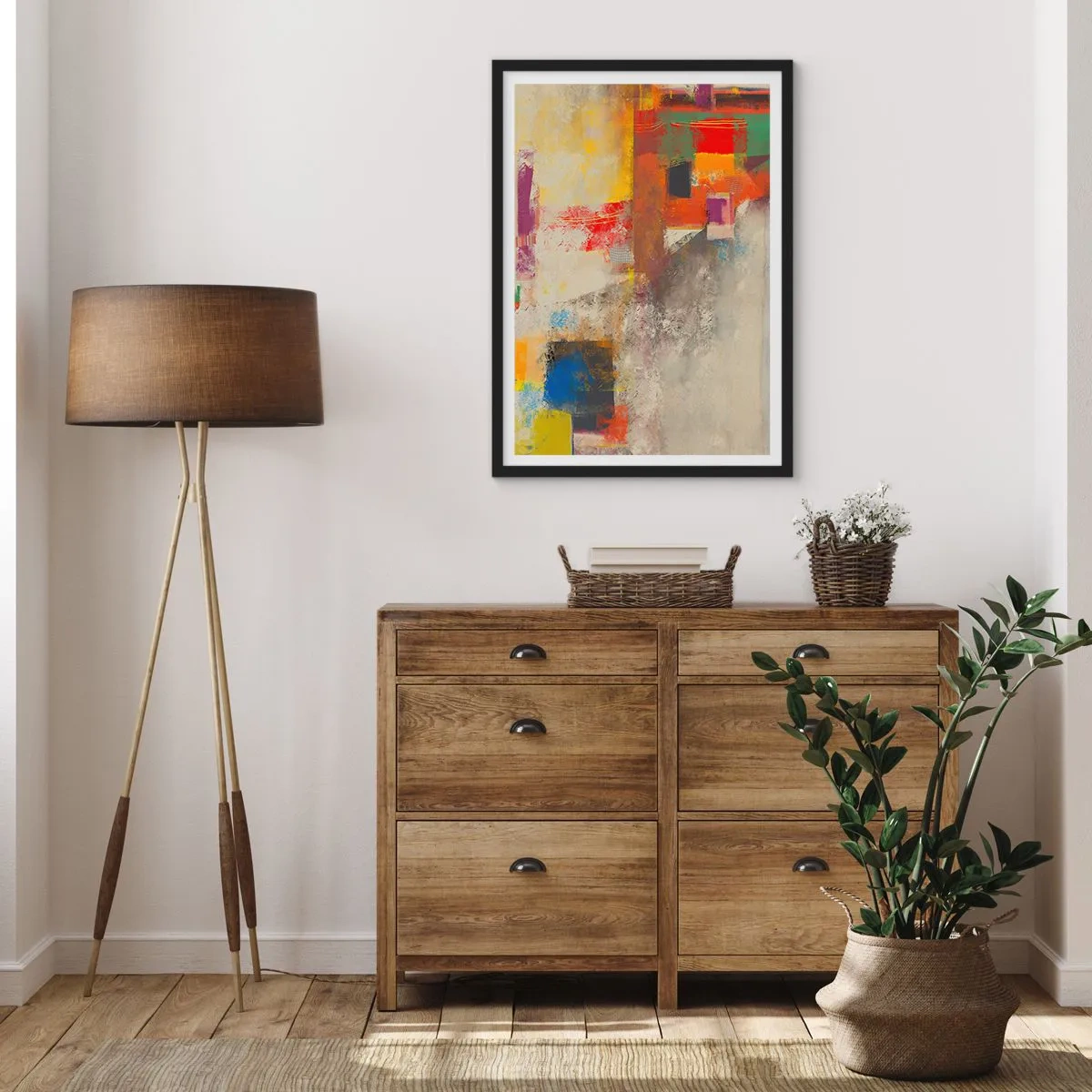 Poster in een zwarte lijst - Abstracte compositie in levendige kleuren - 50x70cm - Kleur geometrie - Moderne wanddecoratie voor woonkamer en slaapkamer ARTTOR