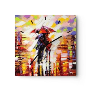 Wandklok - Klok - Samen door de nacht en regen - 30x30 cm