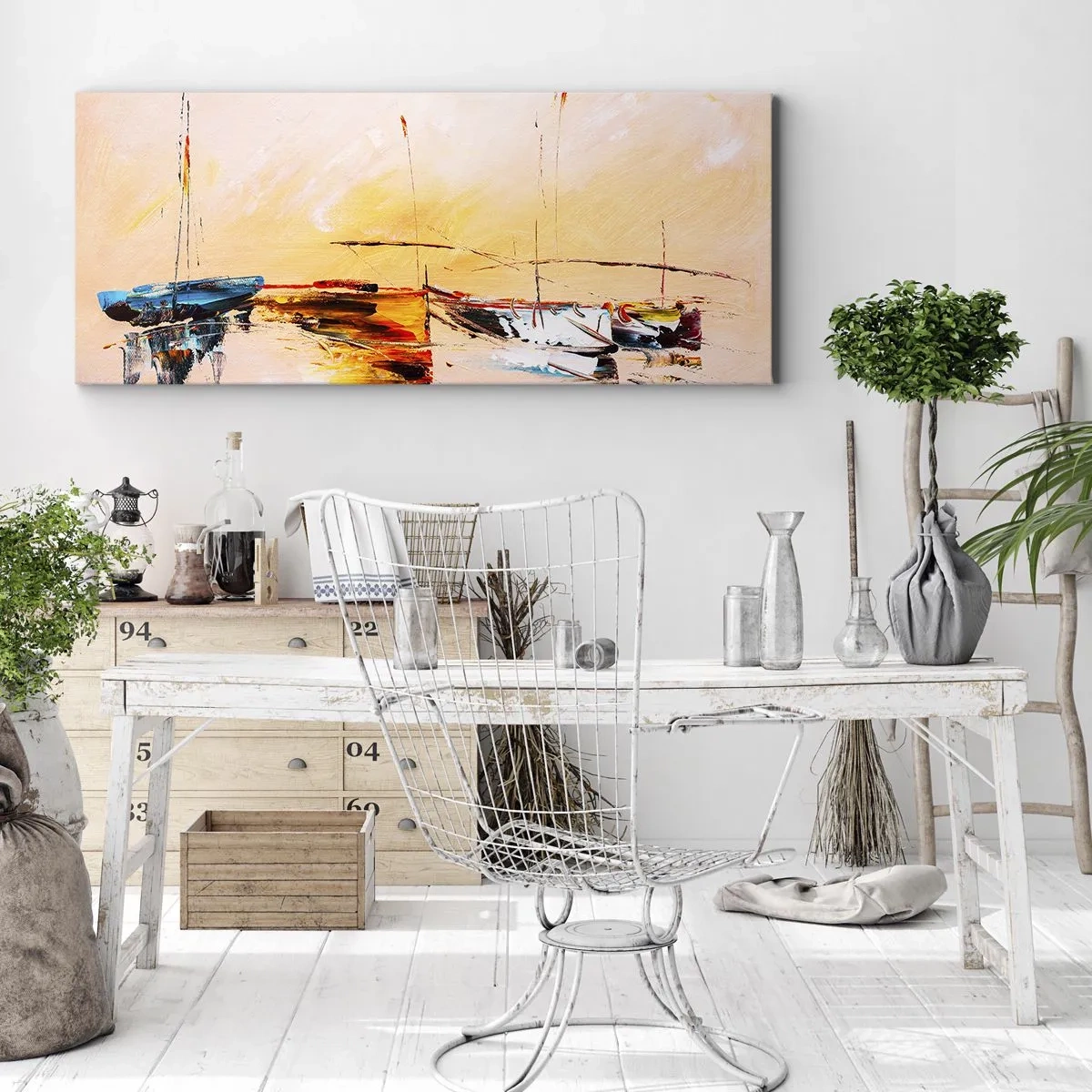 Schilderen op canvas - Avond in de jachthaven - 160x50 cm