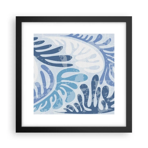 Poster in een zwarte lijst - Blauwe varens - 30x30 cm