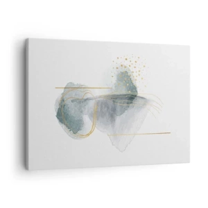 Schilderen op canvas - Een abstracte compositie in tinten turquoise en goud. - 70x50cm - Over de relatie tussen grijs en goud - Moderne wanddecoratie voor woonkamer en slaapkamer ARTTOR