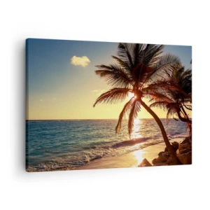 Schilderen op canvas - Tropische zonsondergang boven een strand met palmbomen - 70x50cm - Zomer onder de palmbomen - Moderne wanddecoratie voor woonkamer en slaapkamer ARTTOR