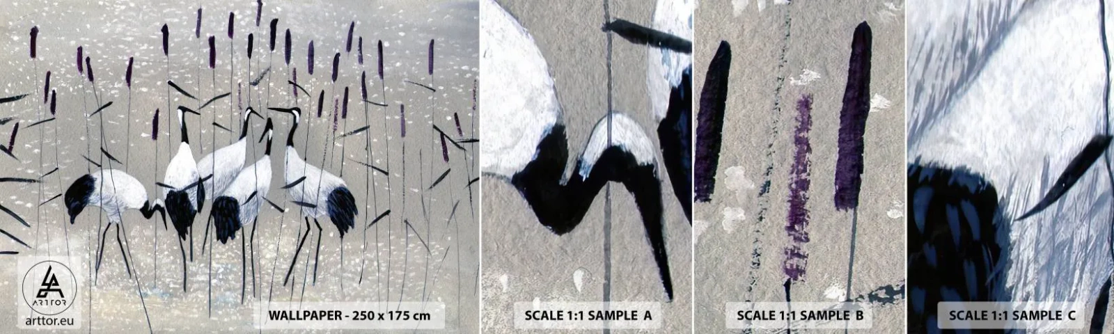 Fotobehang Monster Zelfklevend Deluxe Sticker - Onder hun eigen - Kraan, Vogel, Natuur - 100x30 cm