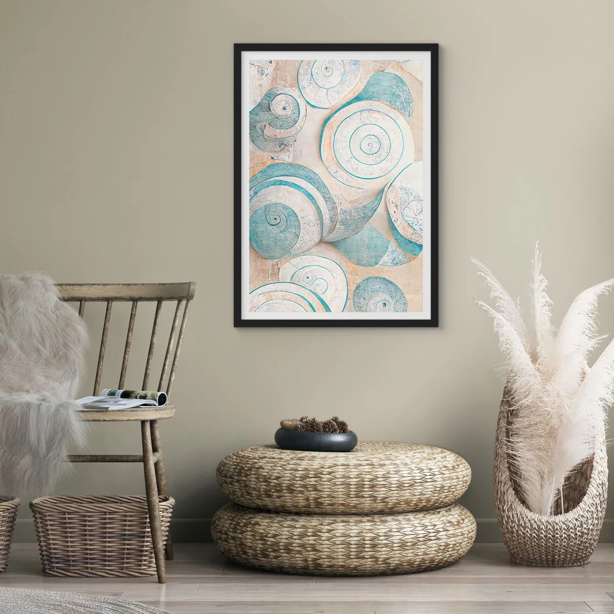 Poster in een zwarte lijst - Wat zit er in de schelp? - 30x40 cm