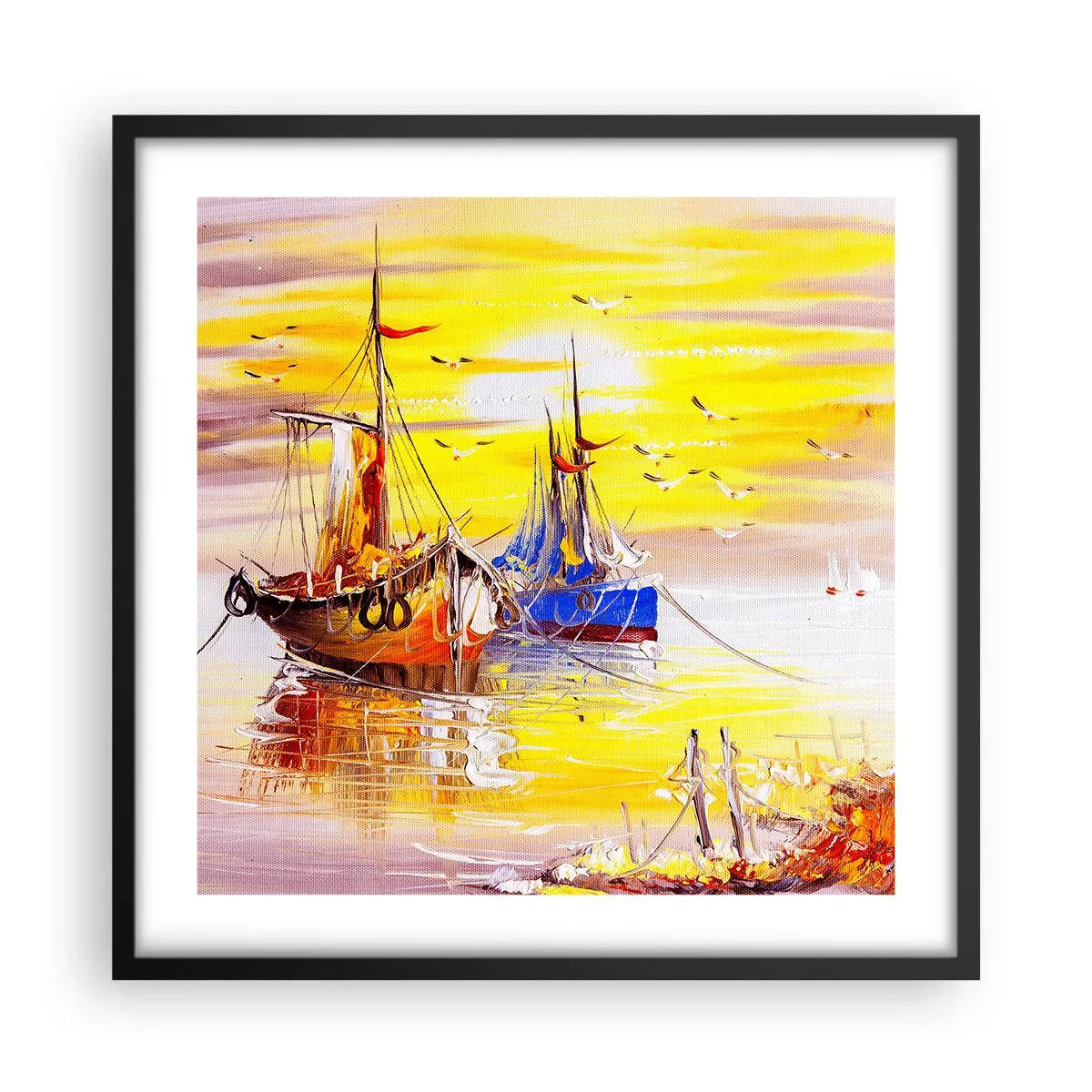 Poster in een zwarte lijst - Een welverdiende rust in de haven - 50x50 cm
