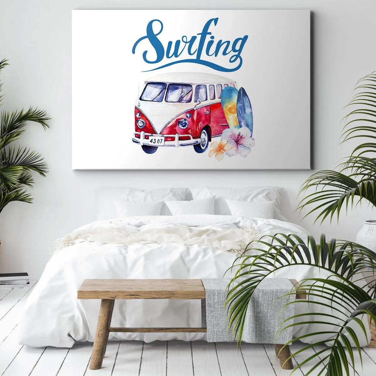 Schilderen op canvas - Kleurrijke afbeeldingen met een bus- en surfthema - 70x50cm - Komkommer - een klassieker voor een surfer - Moderne wanddecoratie voor woonkamer en slaapkamer ARTTOR