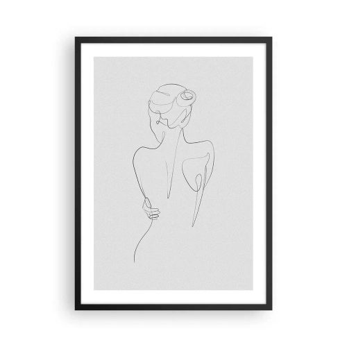 Poster in een zwarte lijst - Contourtekening van een vrouw op een grijze achtergrond - 50x70cm - Lichaamsmuziek - Moderne wanddecoratie voor woonkamer en slaapkamer ARTTOR