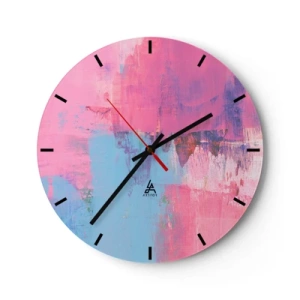 Wandklok - Klok - Een abstracte, schilderachtige compositie in tinten roze en blauw. - 30x30cm - Roze, blauw en een vleugje licht - Moderne wanddecoratie voor woonkamer, keuken en slaapkamer ARTTOR