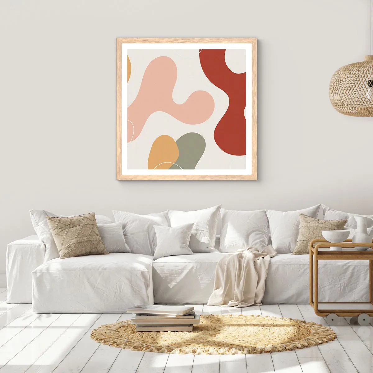 Een poster in een licht eiken lijst - Kronkels of krullen? - 50x50 cm