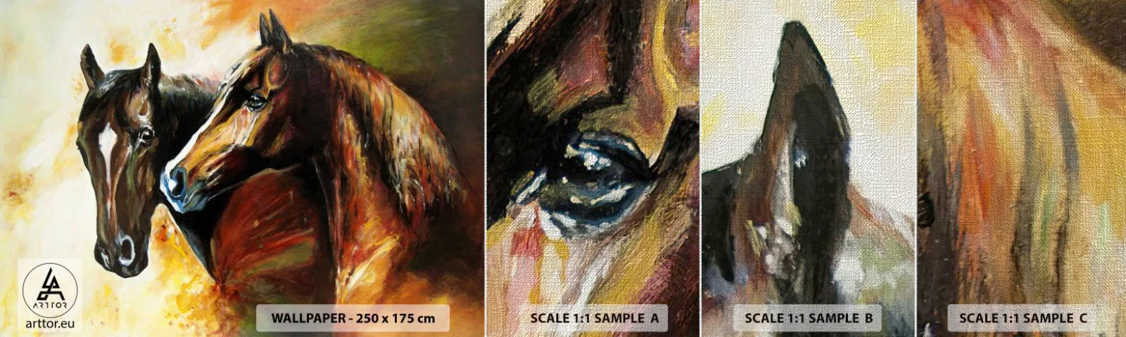 Fotobehang Monster Premium Canvas - Twee keer zo sierlijk - Dieren, Paarden, Natuur - 100x30 cm