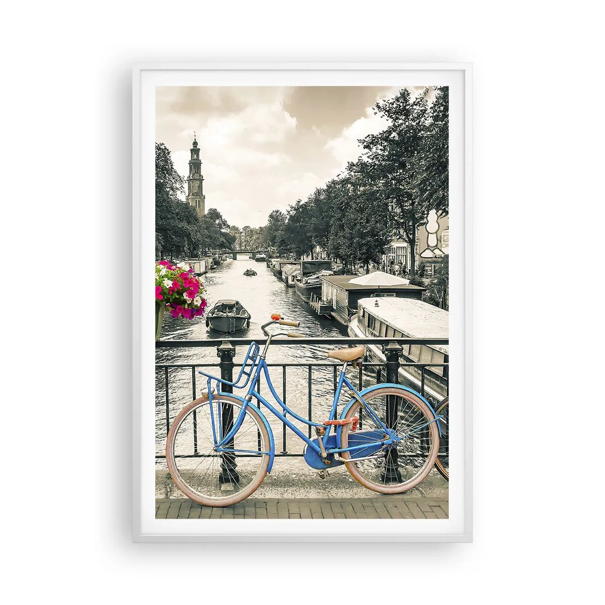 Poster in een witte lijst - De kleuren van de Amsterdamse straat - 70x100 cm