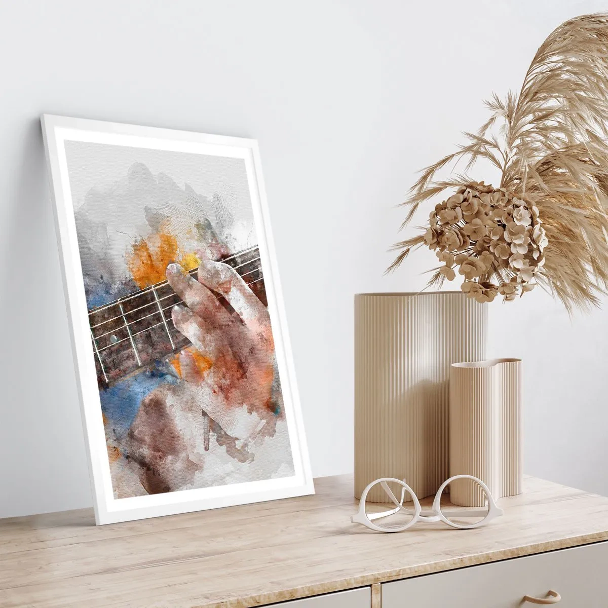 Poster in een witte lijst - Poëzie tussen de snaren - 70x100 cm