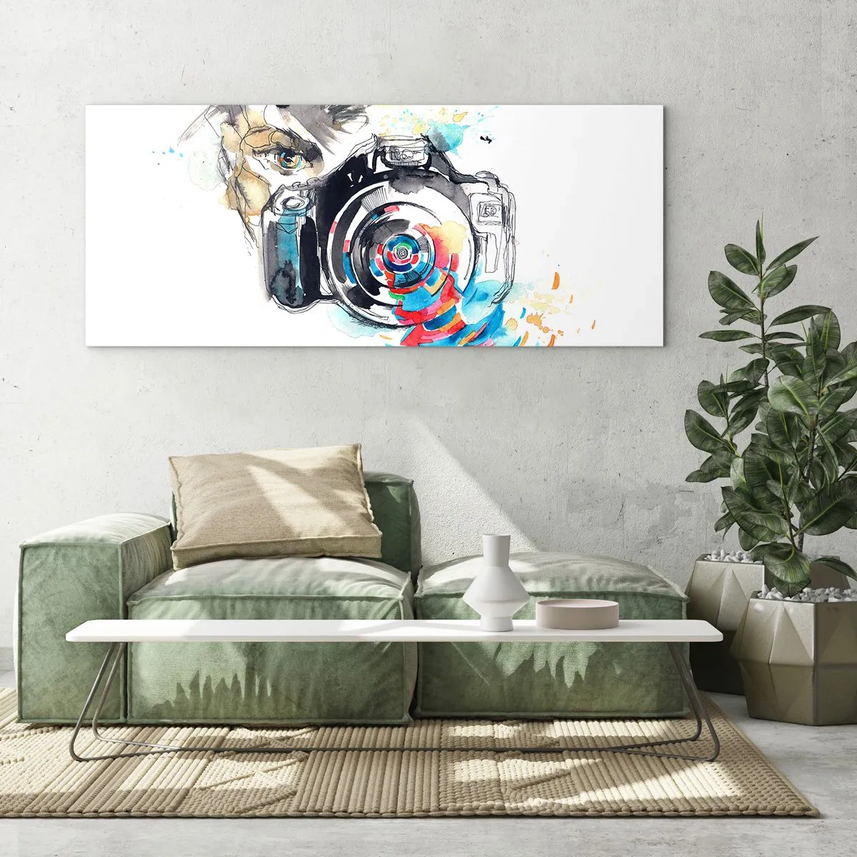 Schilderen op glas - In het oog van de lens - 90x30 cm