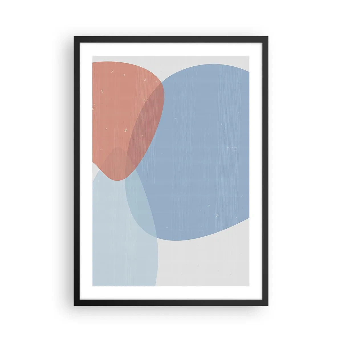 Poster in een zwarte lijst - Abstracte vormen in blauw en beige - 50x70cm - Pastelkleurige relaties - Moderne wanddecoratie voor woonkamer en slaapkamer ARTTOR