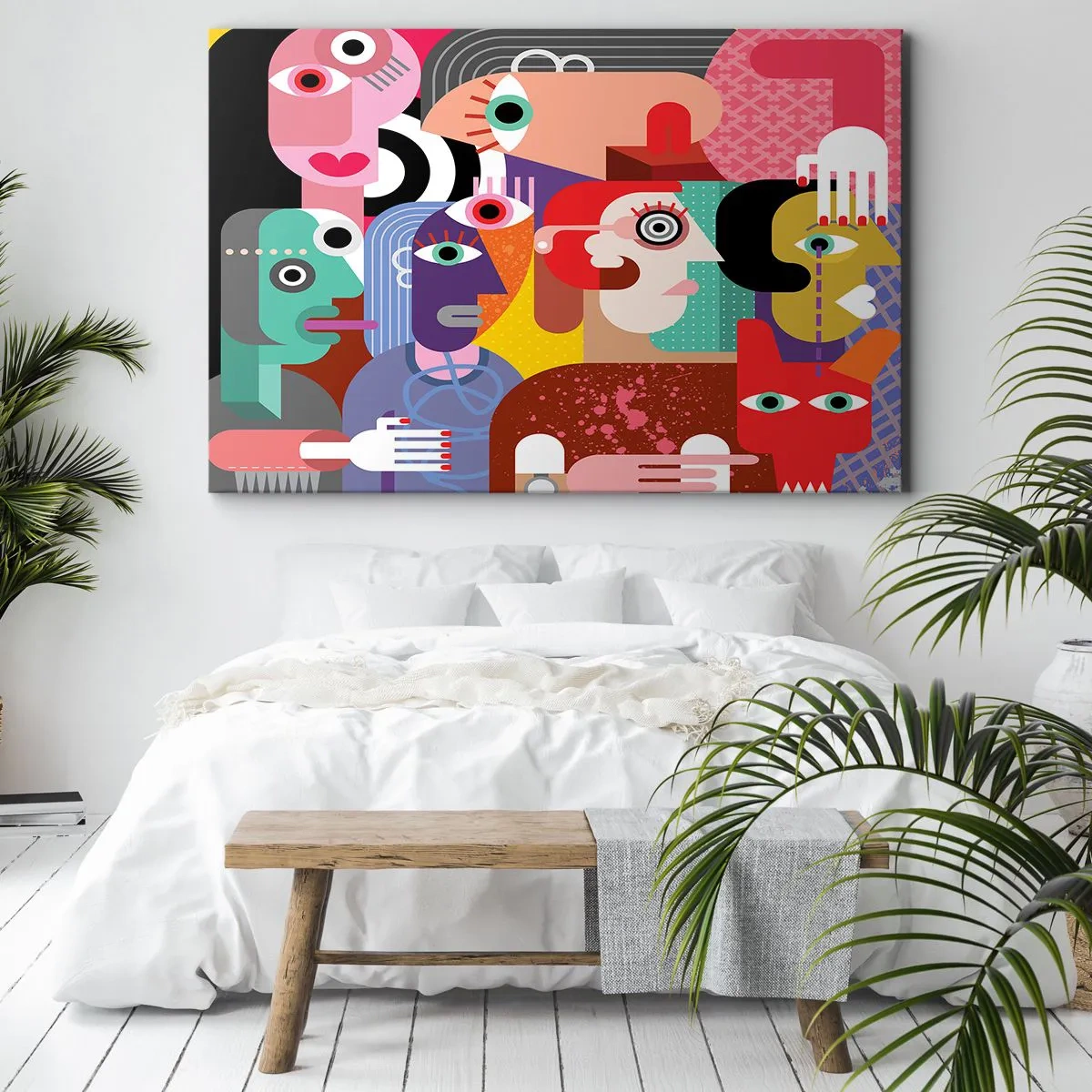 Schilderen op canvas - Kleurrijke abstractie met geometrische gezichten - 70x50cm - Wij zijn van de heer Picasso - Moderne wanddecoratie voor woonkamer en slaapkamer ARTTOR