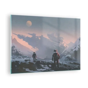 Schilderen op glas - Astronauten op een buitenaardse planeet met een scheepswrak op de achtergrond - 70x50cm - Onder een onbekende ster - Moderne wanddecoratie voor woonkamer en slaapkamer ARTTOR