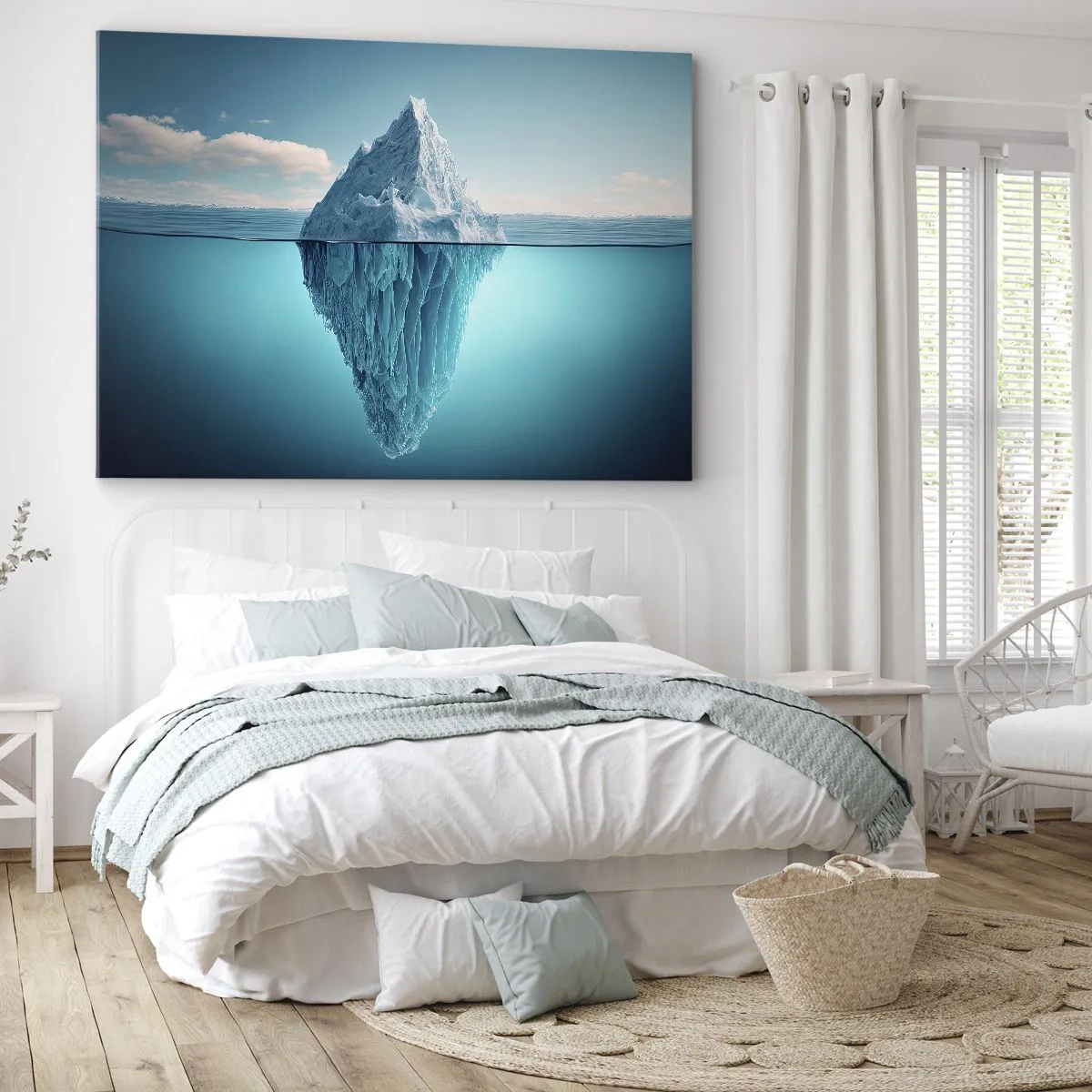 Schilderen op canvas - Een ijsberg zichtbaar boven en onder het wateroppervlak - 70x50cm - Koningin van het ijs - Moderne wanddecoratie voor woonkamer en slaapkamer ARTTOR
