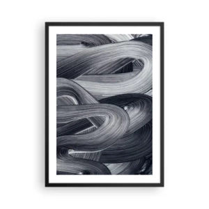 Poster in een zwarte lijst - Abstracte zwart-witte lijnen in een harmonieus weefsel - 50x70cm - De vloeibaarheid van de werkelijkheid - Moderne wanddecoratie voor woonkamer en slaapkamer ARTTOR