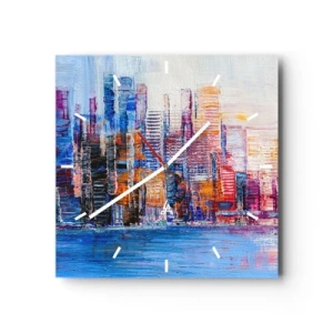 Wandklok - Klok - Een vrolijke metropool - 30x30 cm