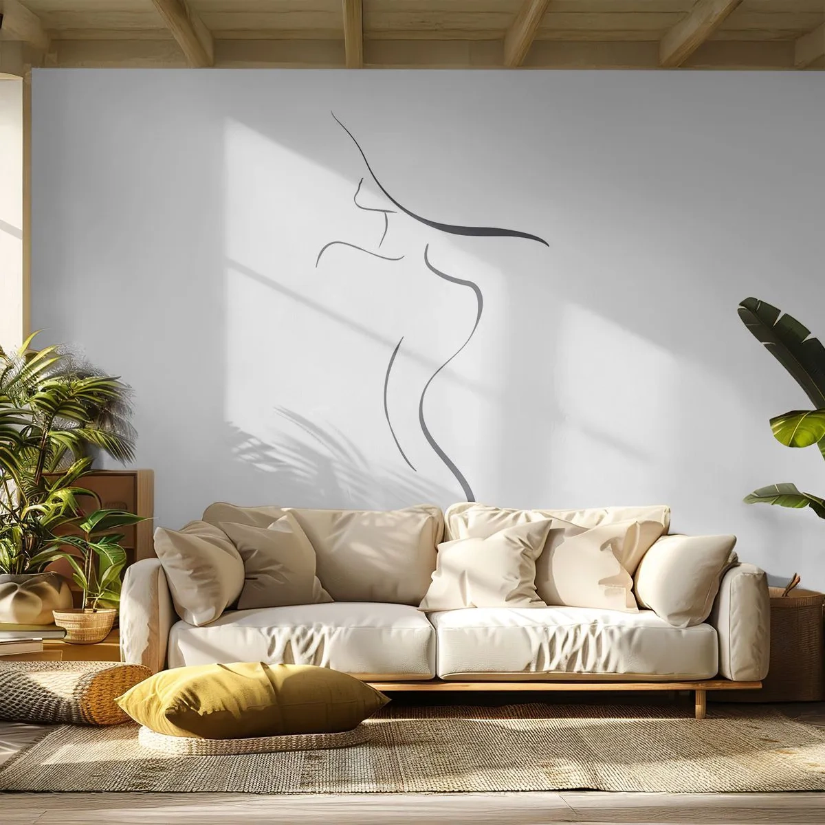 Zelfklevend Fotobehang Deluxe Sticker - Ongrijpbaar als een golf - Abstractie, Vrouwenlichaam, Vrouw In Een Hoed - 100x70 cm