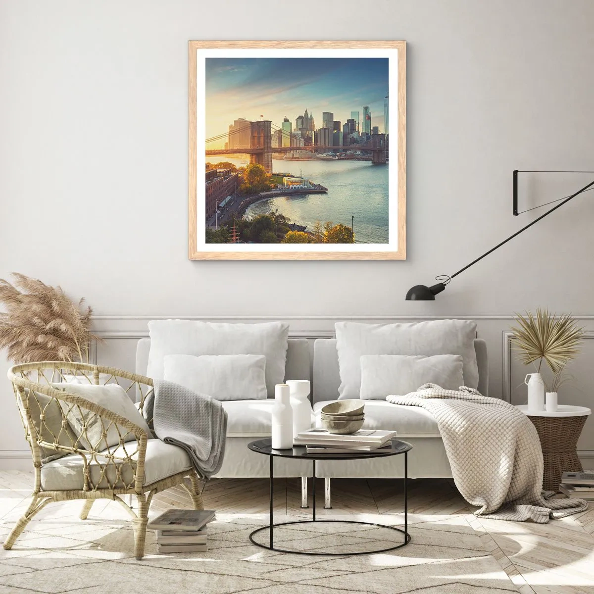 Een poster in een licht eiken lijst - Dageraad in de grote stad - 30x30 cm