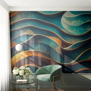 Fotobehang Standard Eco - Meanders van blauw - Golven, Abstractie, Driedimensionaal - 350x256 cm