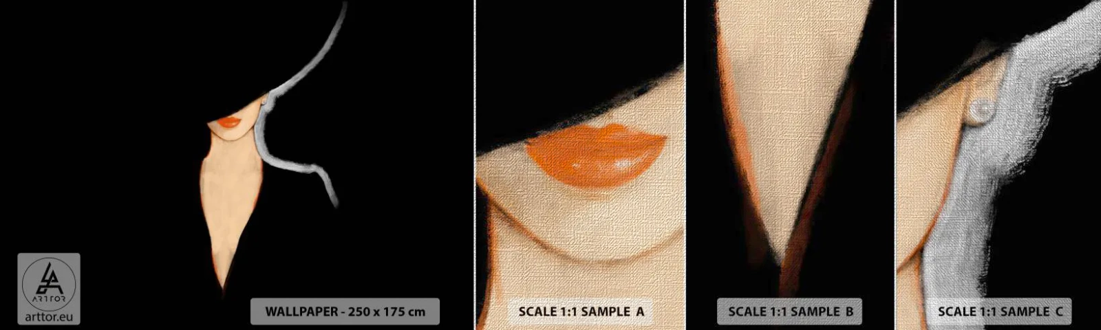 Fotobehang Monster Premium Canvas - Elegantie en stijl - Vrouw In Een Hoed, Mode, Deel - 100x30 cm